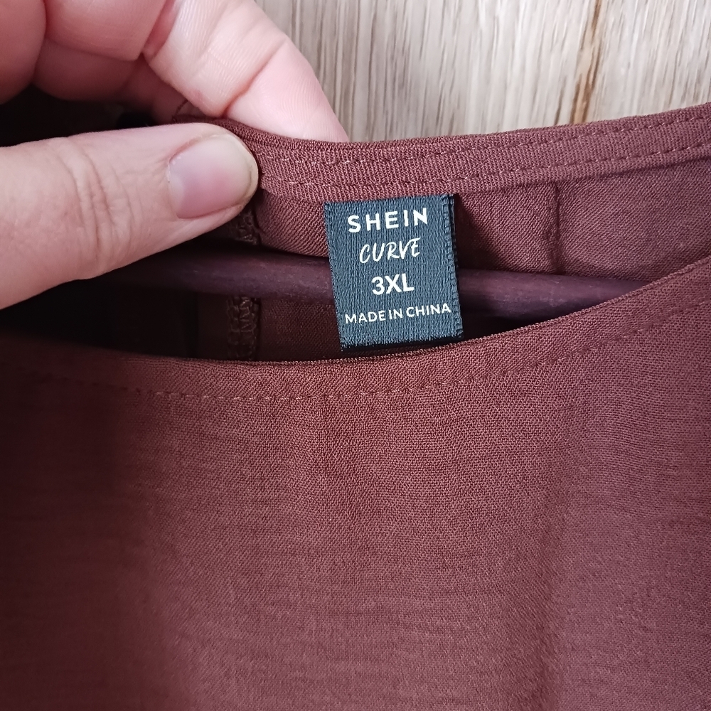 Shein Curve Chocolate Brown Bat Wing Crepe Blouse Size 3XL - Picture 6 of 10